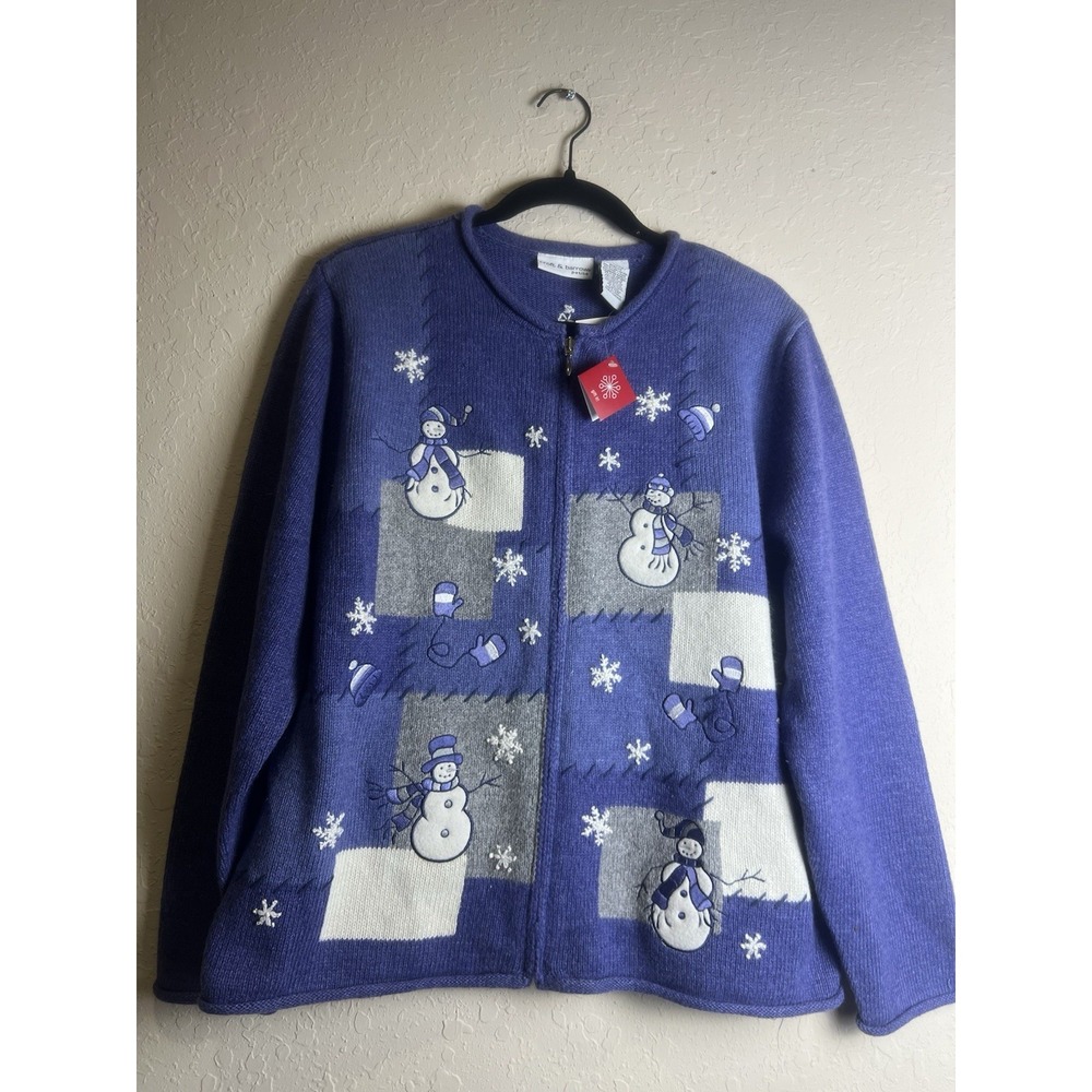 Croft & Barrow Christmas Holiday Snowman Cardigan Sweater Women P XL Grandma